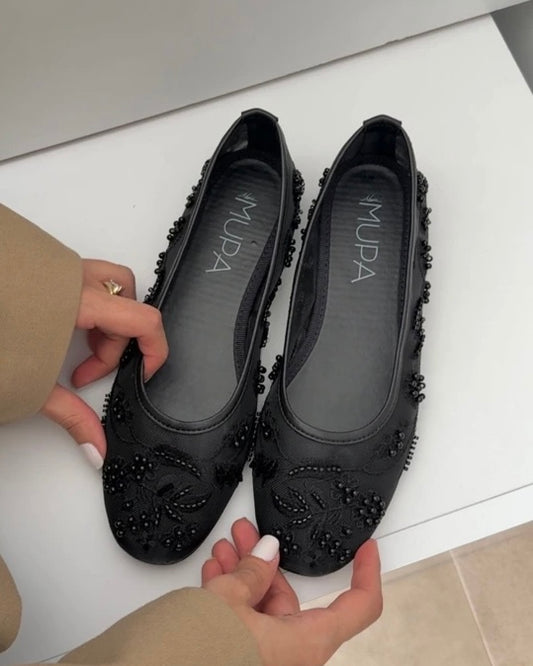 Black Beaded Flats