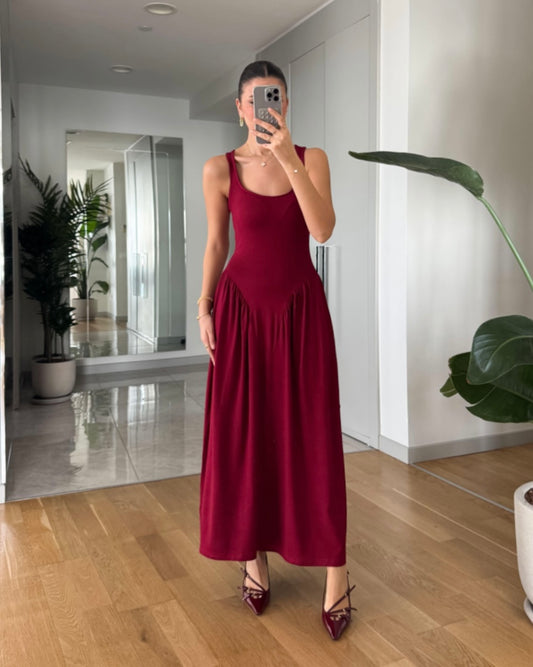 Burgundy Drop Waist Dress