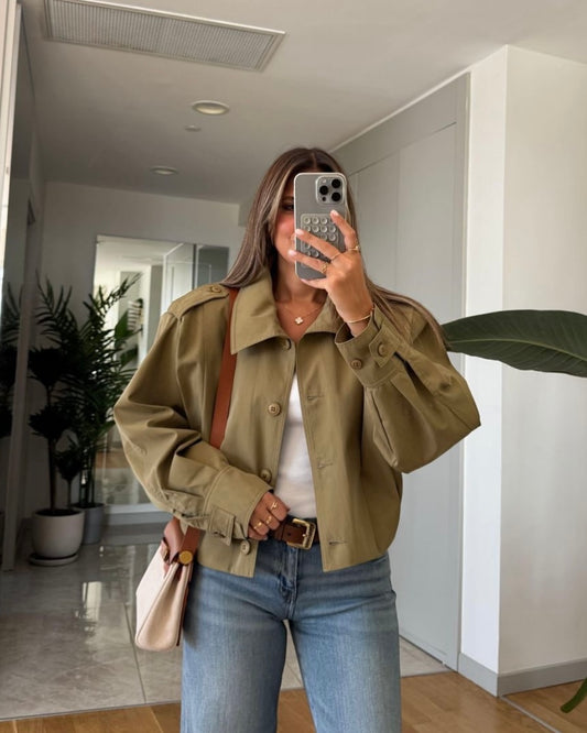 Army Green Cropped Trench Coat