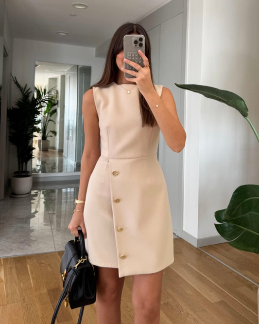 Beige Dress with Gold Buttons