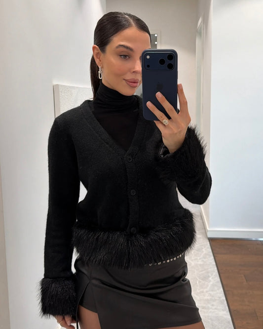 Black Fur Cardigan