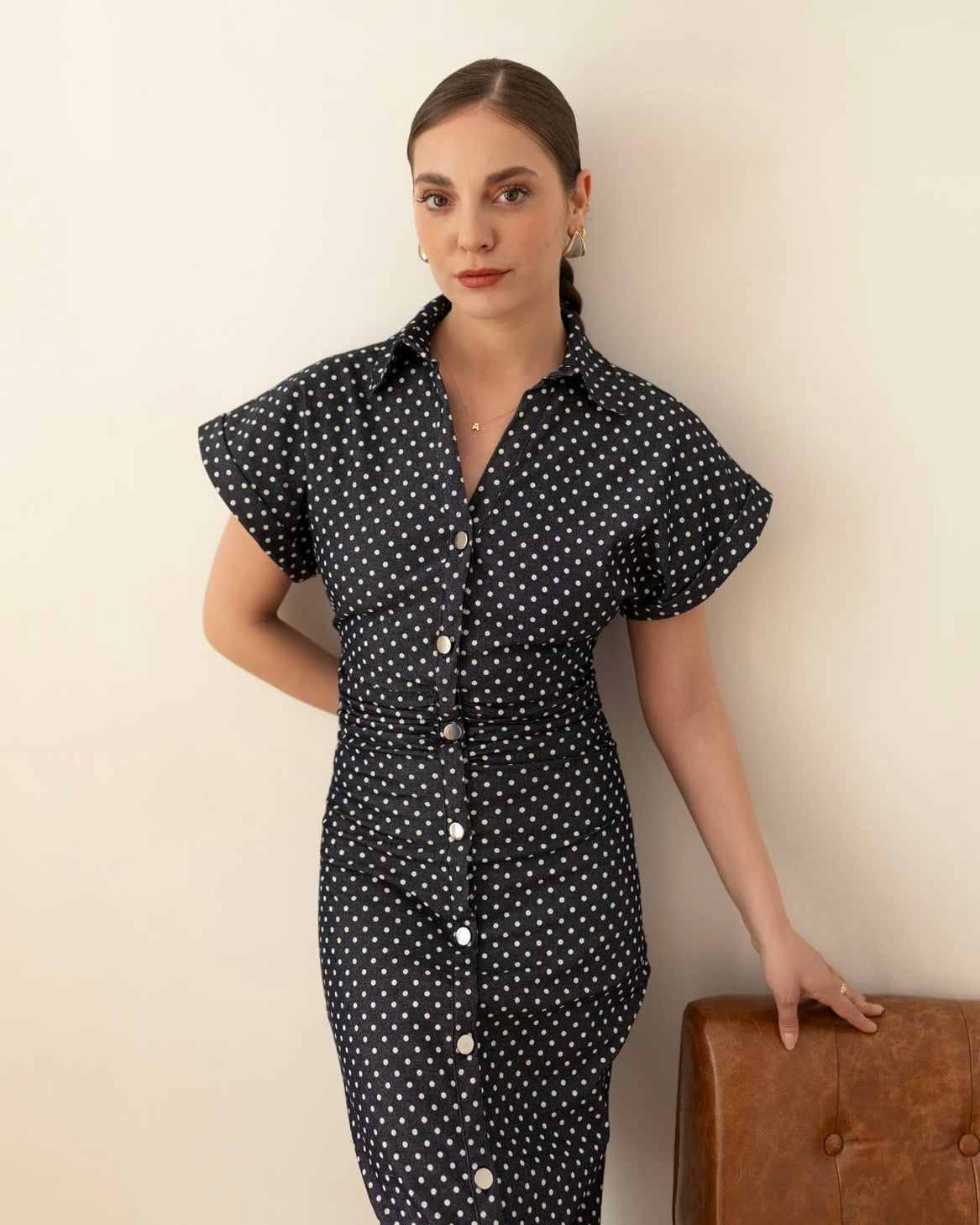 Polka Dot Denim Dress
