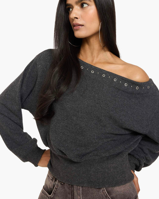 Grey Off Shoulder Top