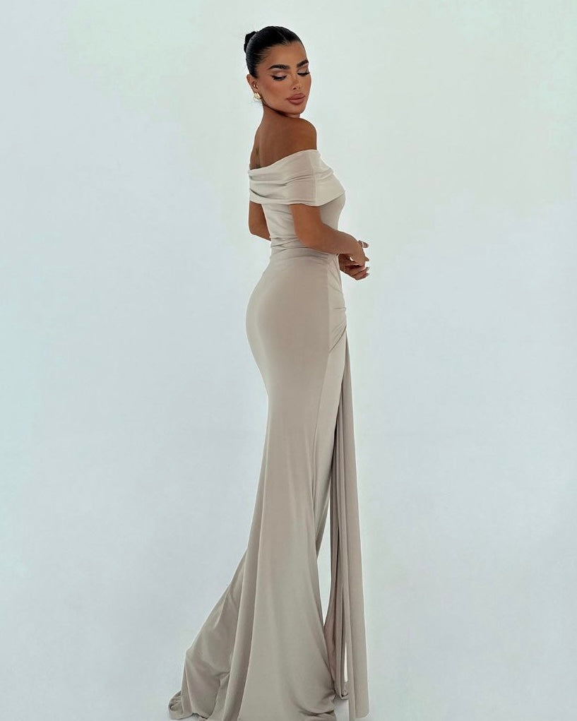 Beige Gold Detail Maxi Dress