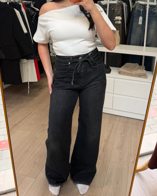 Black Wide Leg Jeans with Detail