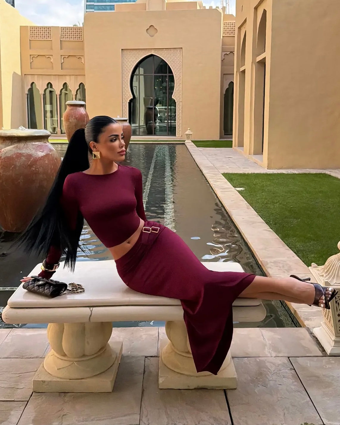 Burgundy Skirt Set