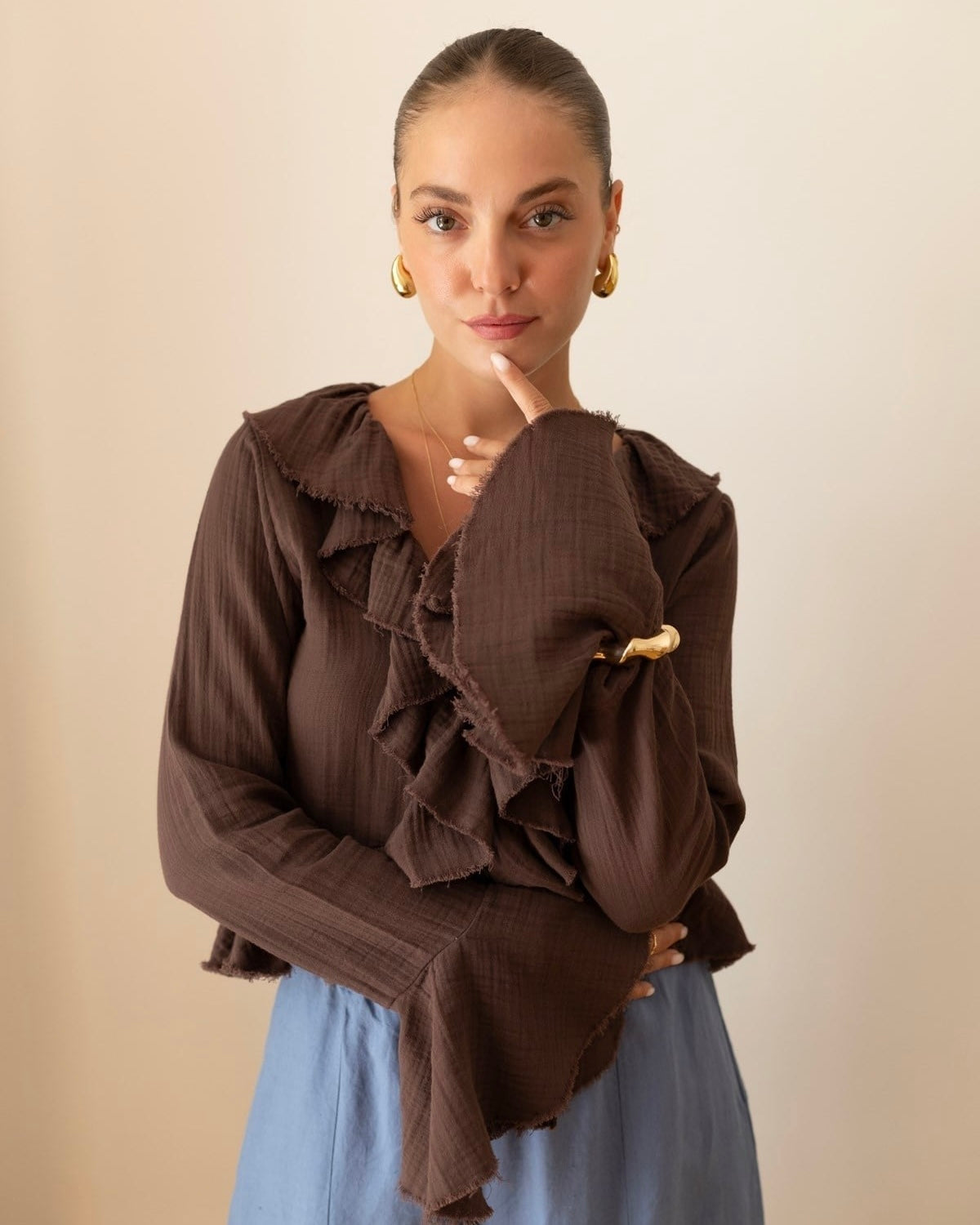 Brown Ruffle Shirt