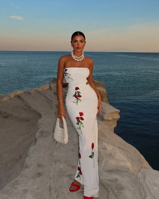 White & Red Floral Dress