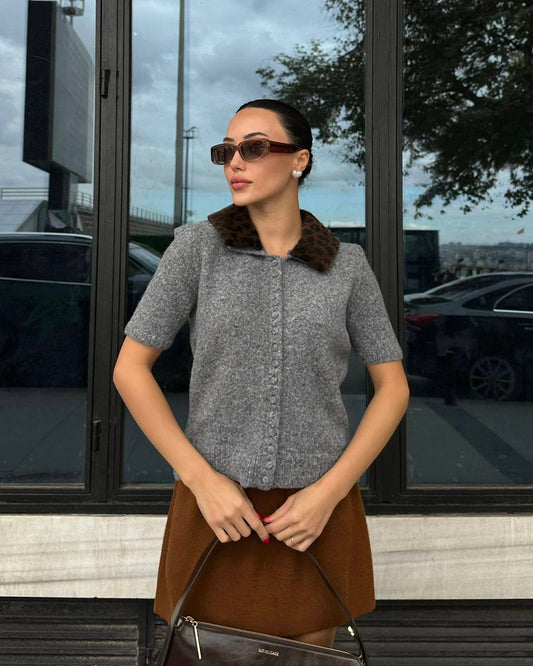 Grey Fur Collar Shirt