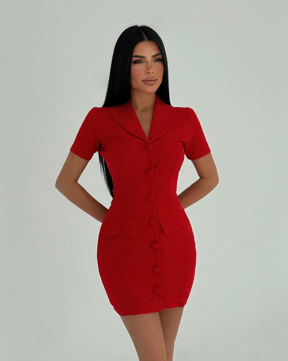 Red Buttoned Mini Dress