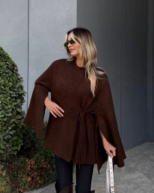 Brown Tie Waist Poncho