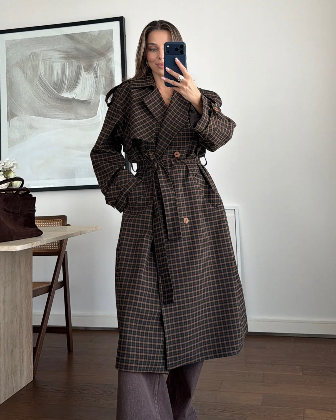 Checkered Trench Coat