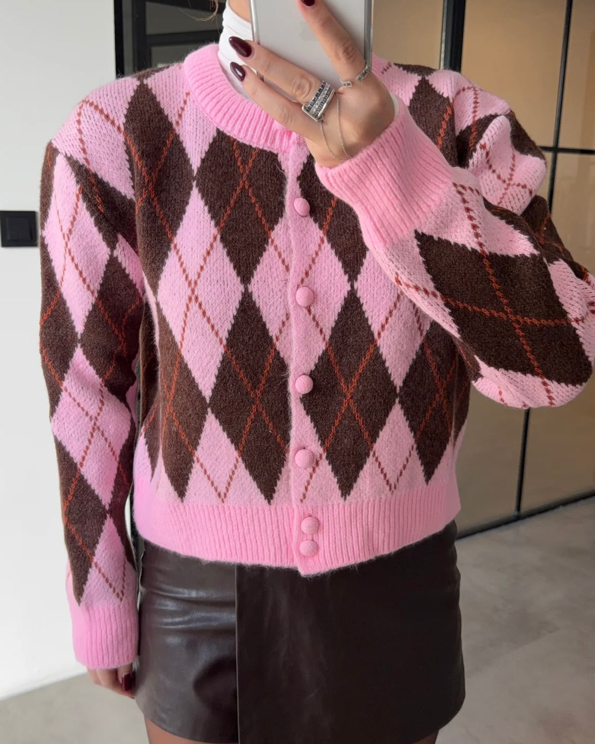 Pink Checkered Cardigan
