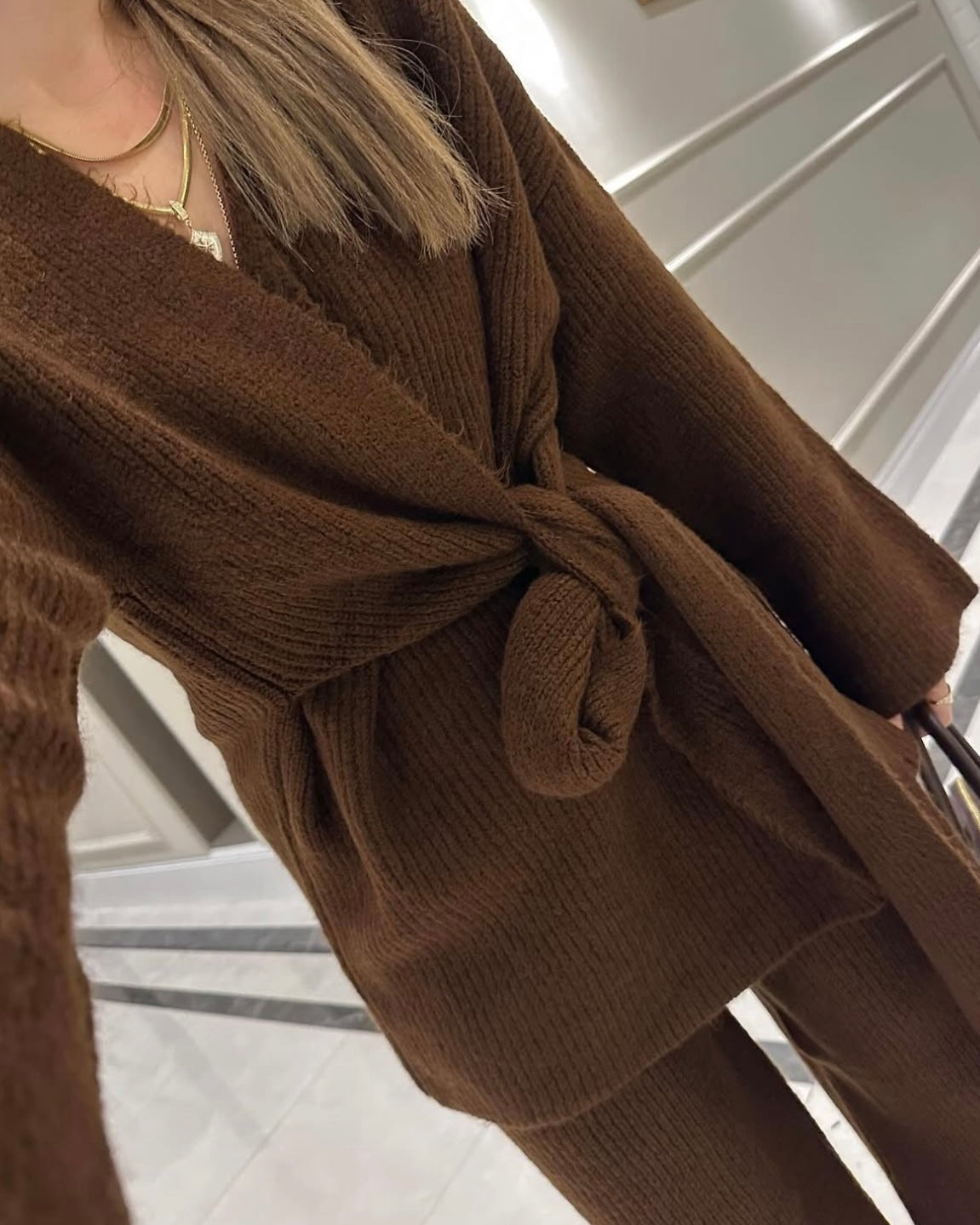 Brown Knitted Tied Set