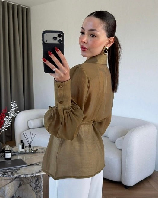 Army Green Chiffon Shirt