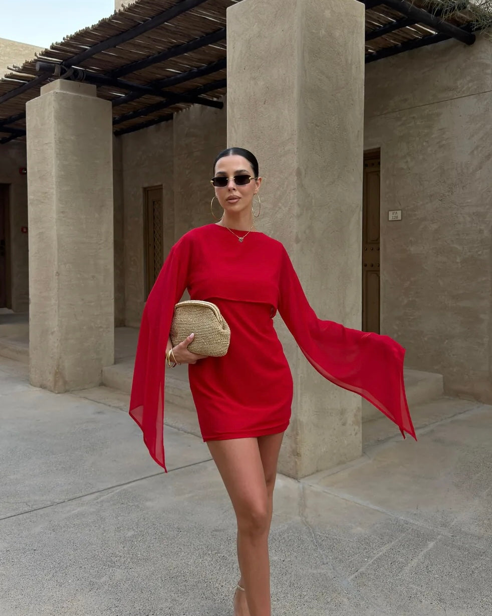 Red Chiffon Mini Dress