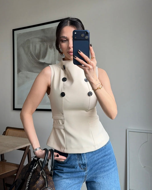Beige Fitted Vest