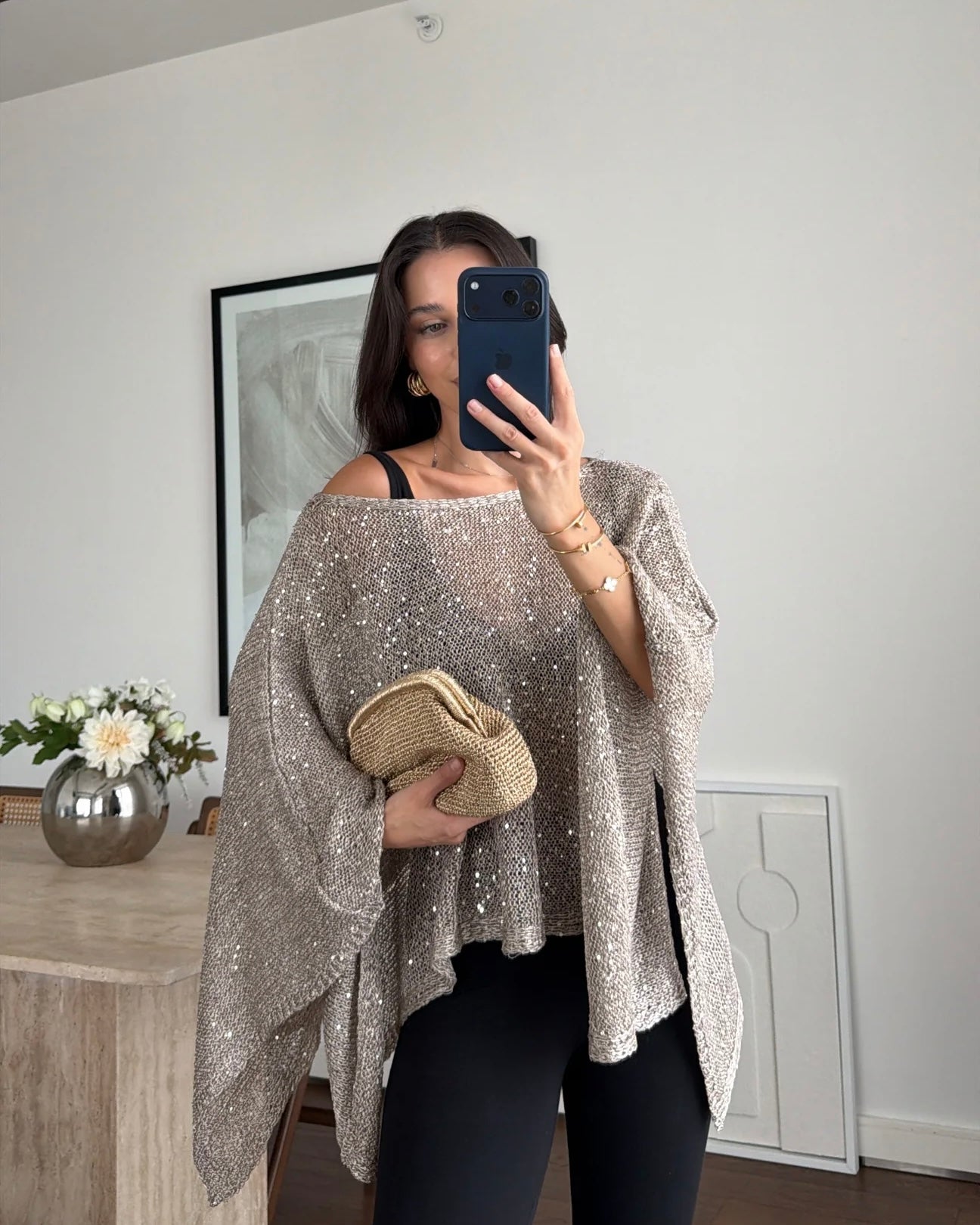 Beige Sparkled Poncho