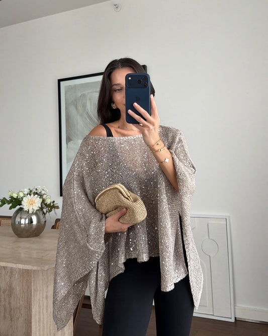 Beige Sparkled Poncho