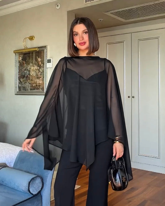 Black Chiffon Blouse (2 Pieces)