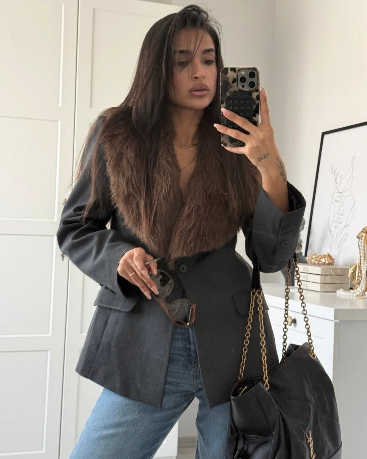 Blazer With Fur Collar