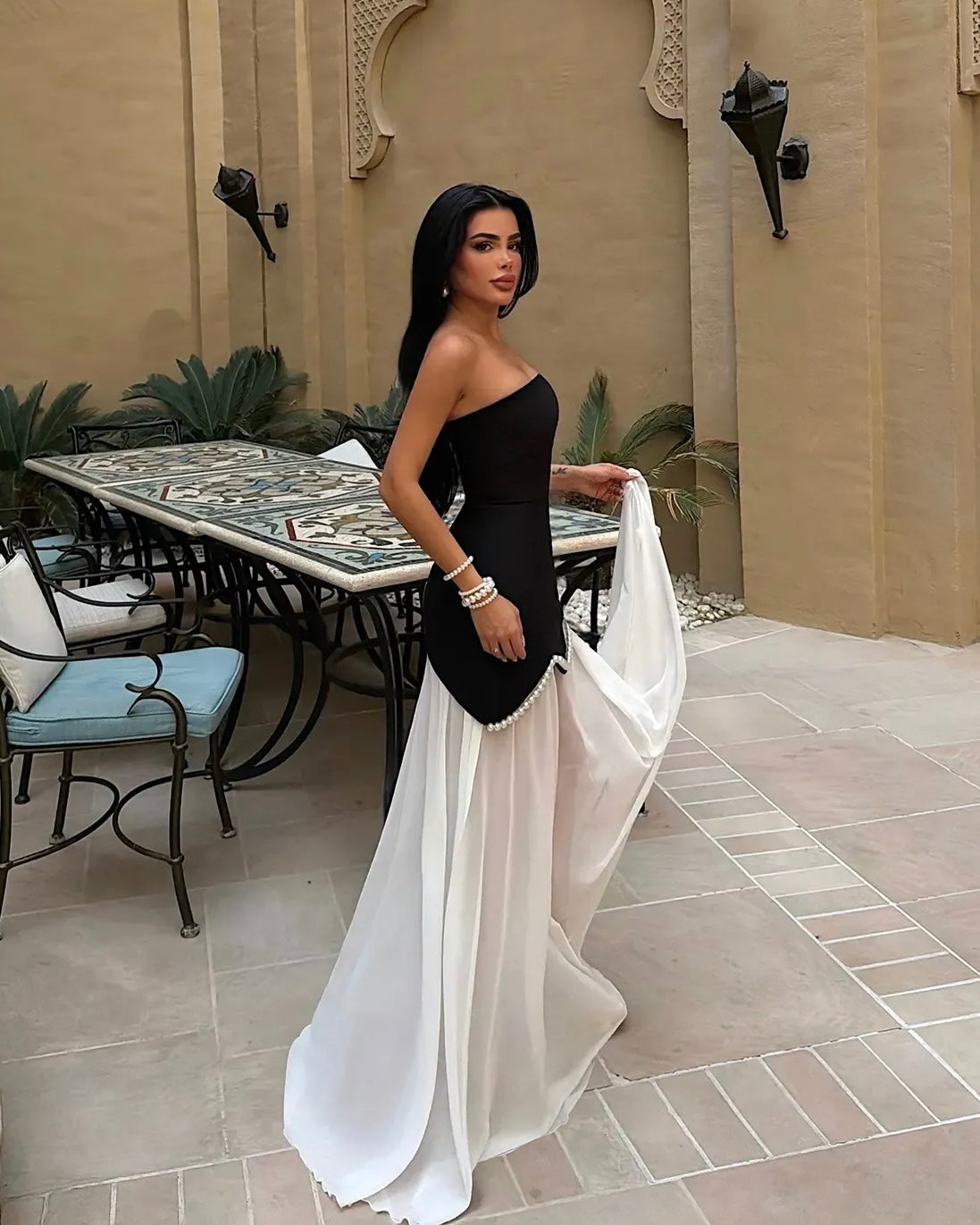 Black Pearl Detail Maxi Dress