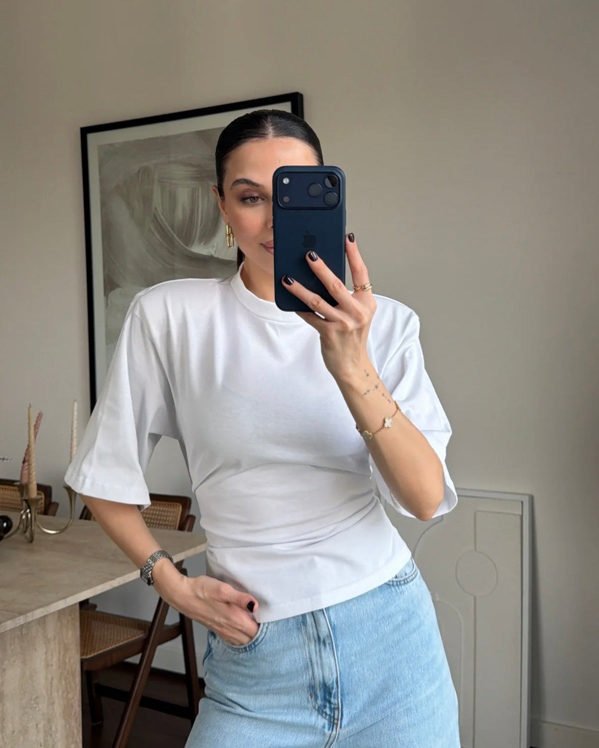 White Half Sleeve Top