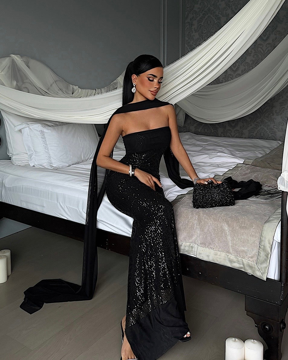 Black Sequin Maxi Dress
