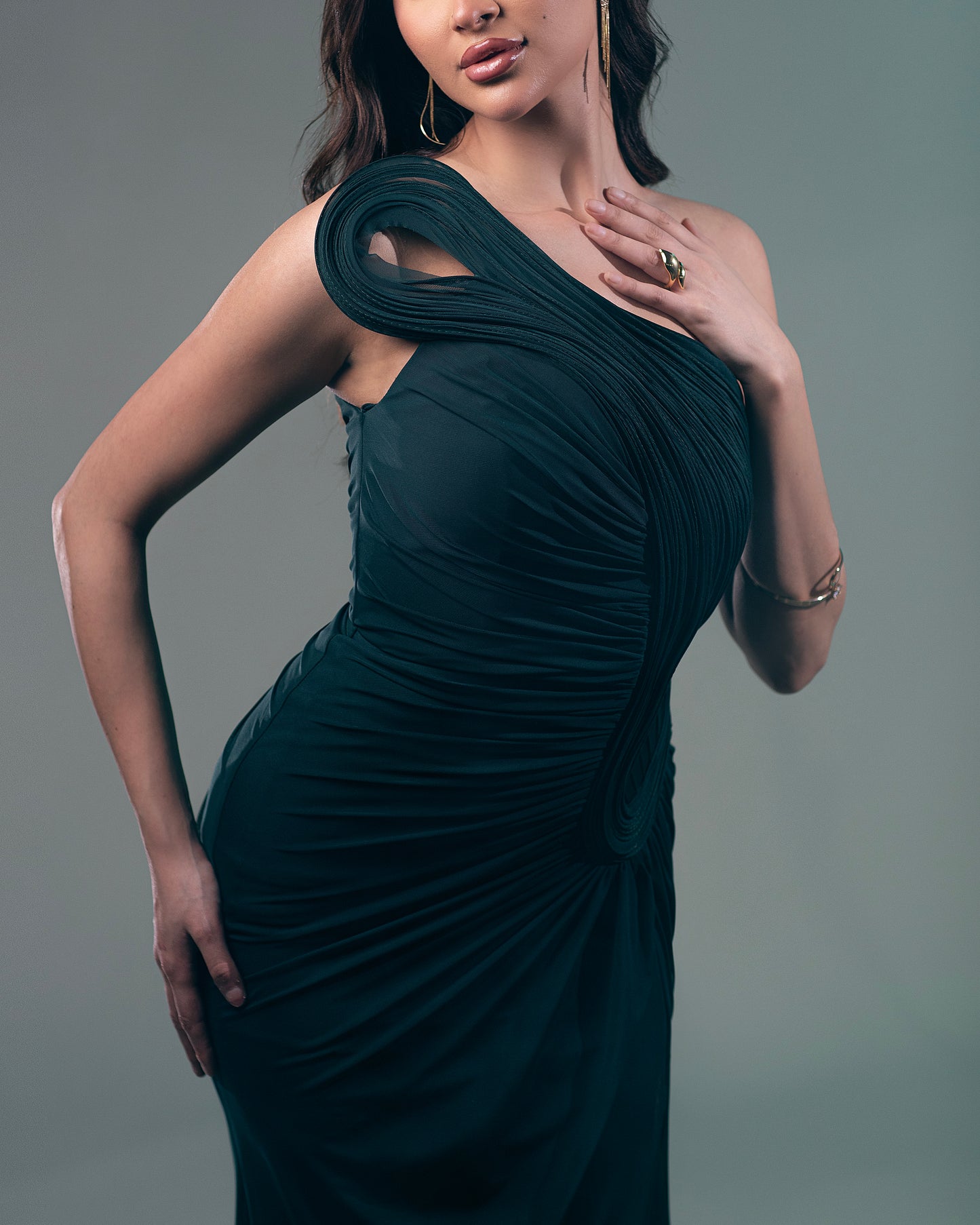 Dark Green Shoulder Detail Dress