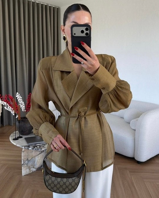 Army Green Chiffon Shirt
