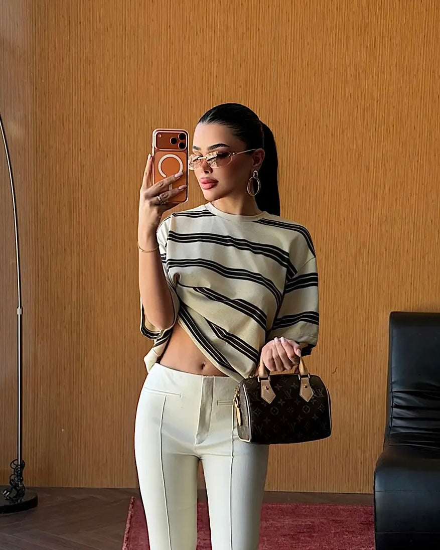 Cream Striped T-shirt