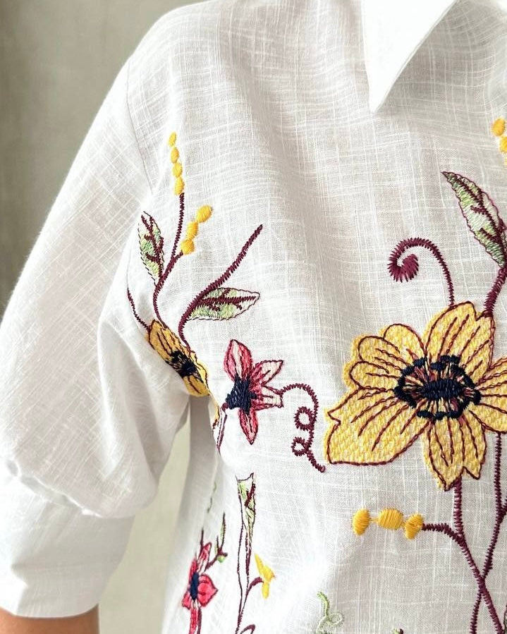 White Floral Buttoned Shirt