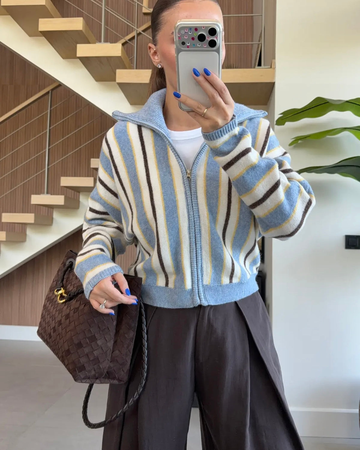 Striped Zip Up Sweater