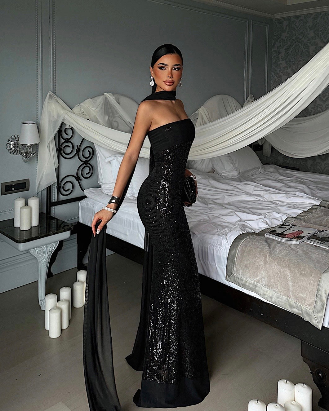 Black Sequin Maxi Dress