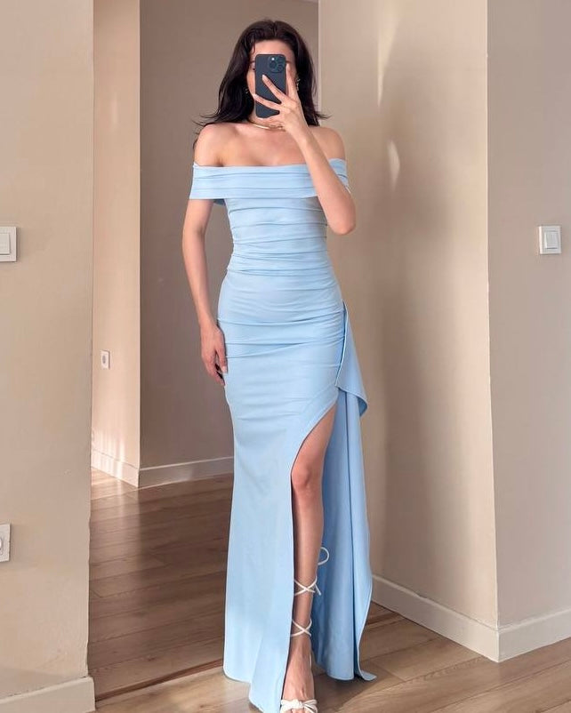 Light Blue Off Shoulder Maxi Dress
