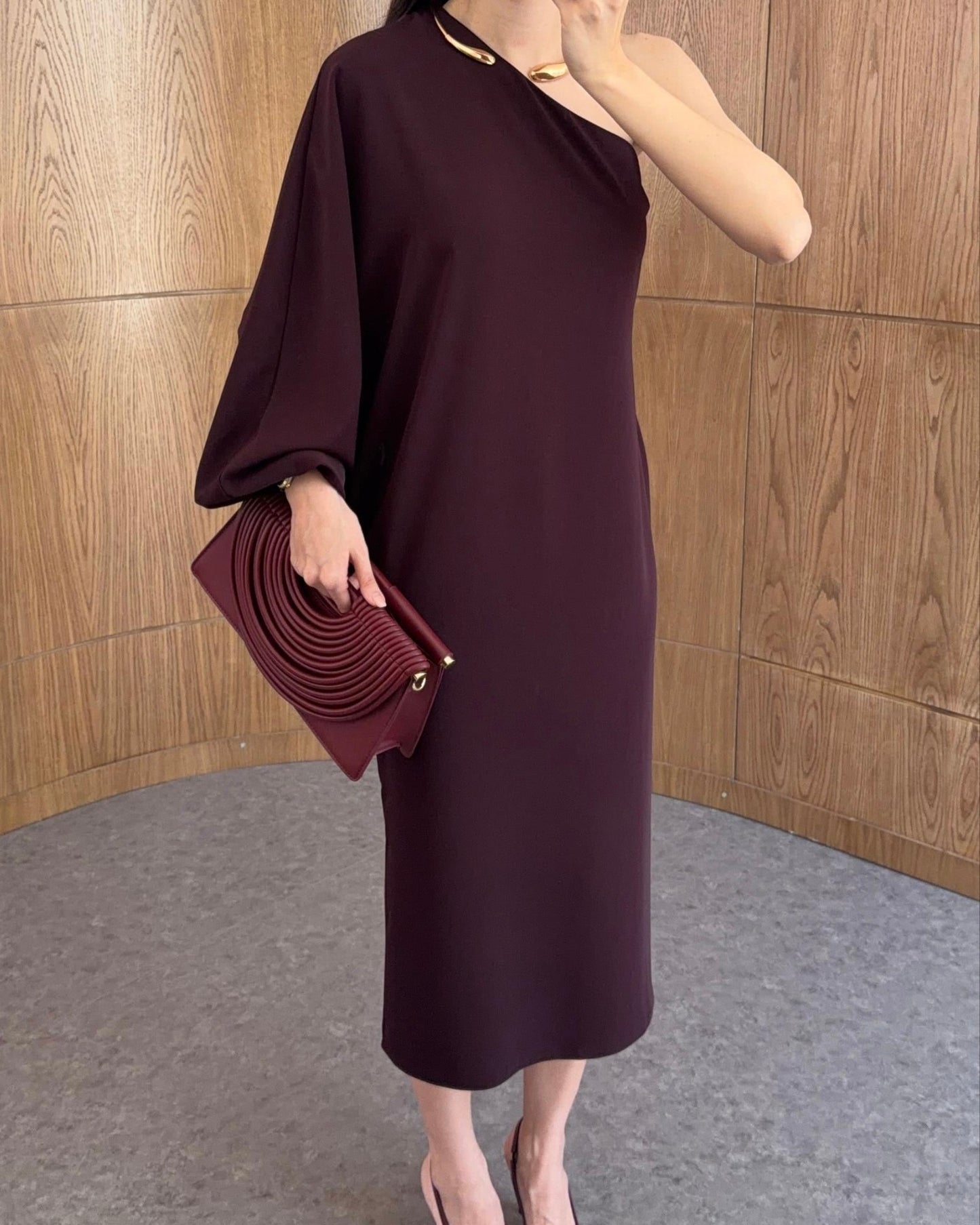 Burgundy One Shoulder Dress