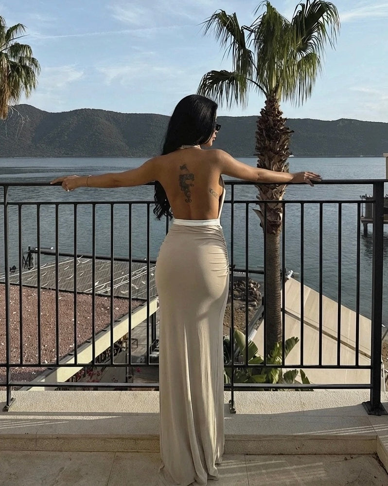 Beige Tie Front Dress