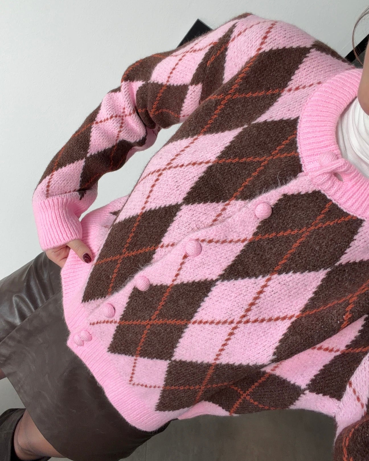 Pink Checkered Cardigan