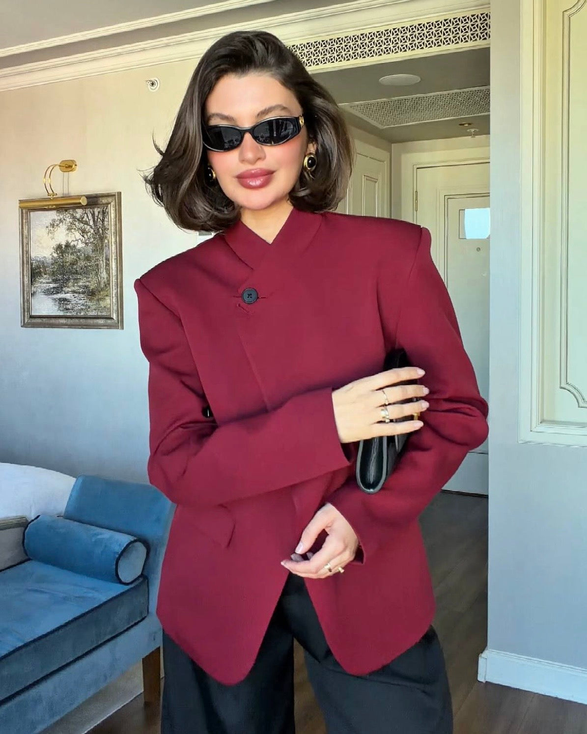 Burgundy Asymmetrical Blazer