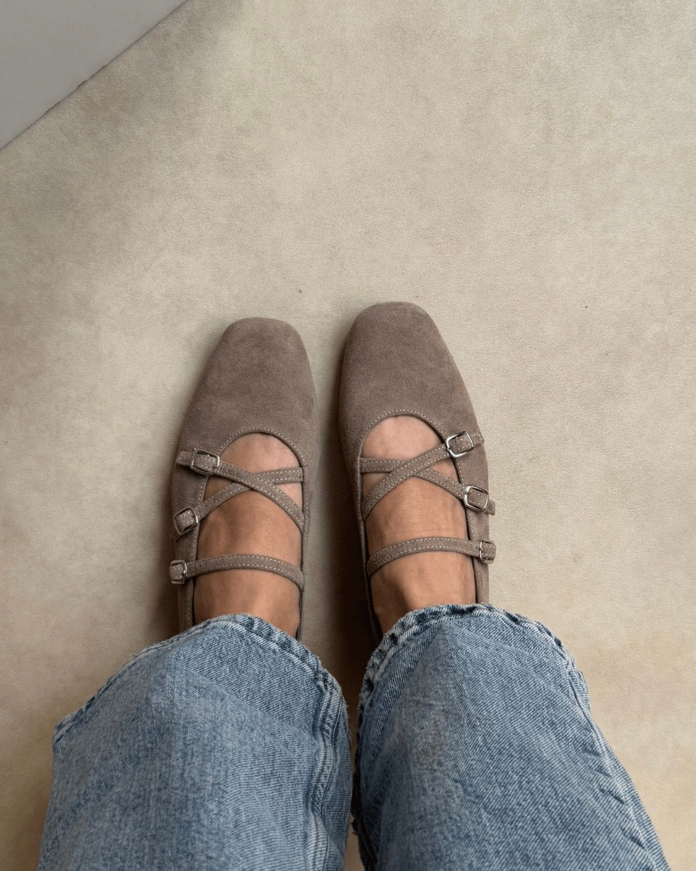 Dark Beige Suede Flats