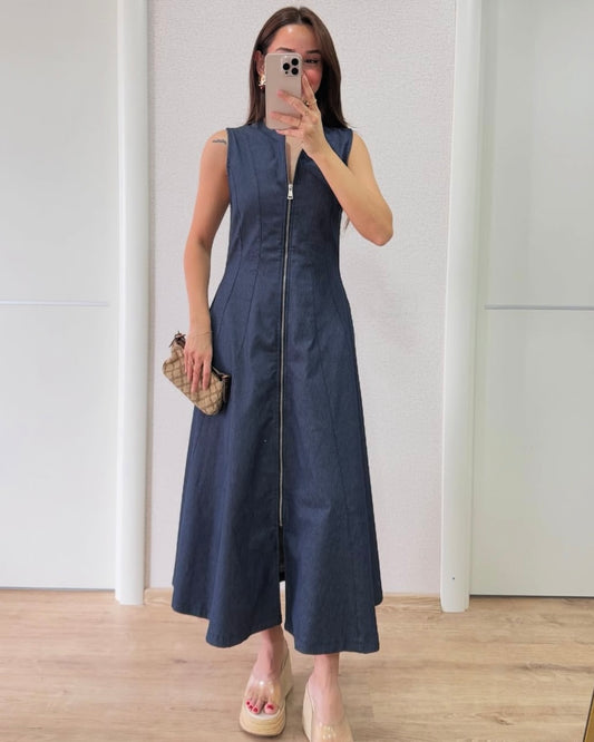 Denim Dress with Zipper