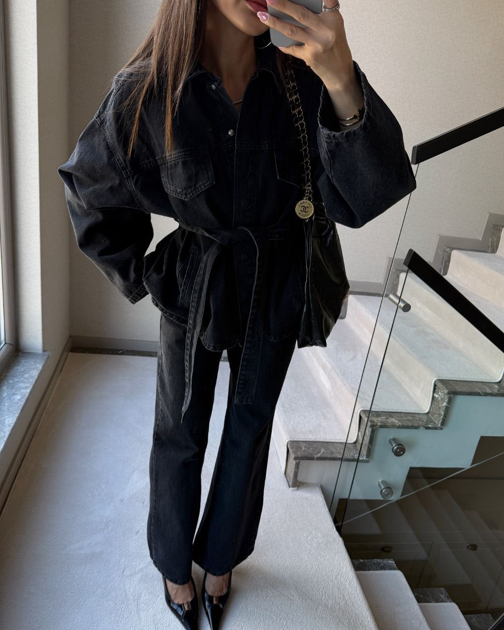 Black Denim Tied Set