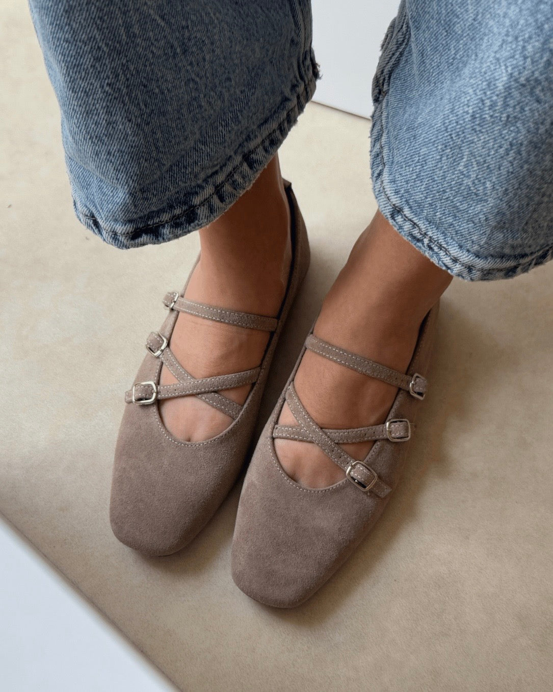 Dark Beige Suede Flats