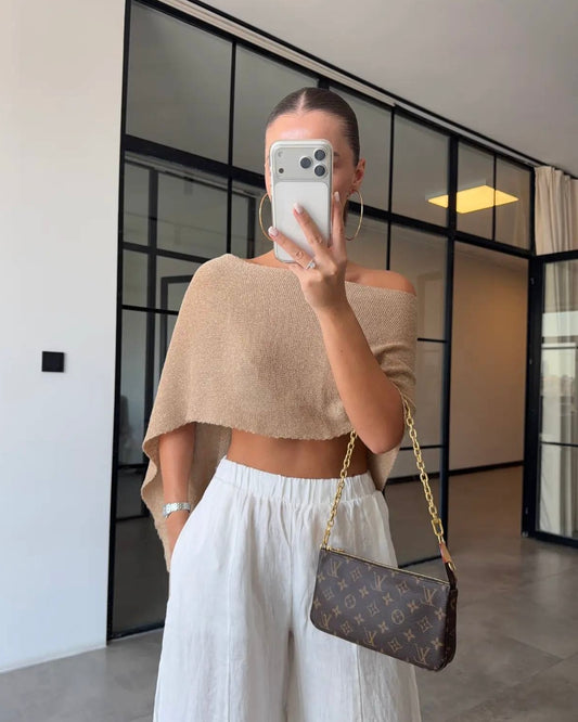 Beige Long Poncho with Sparkle