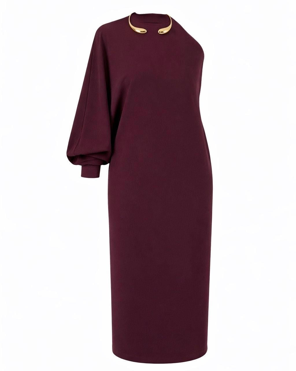 Burgundy One Shoulder Dress