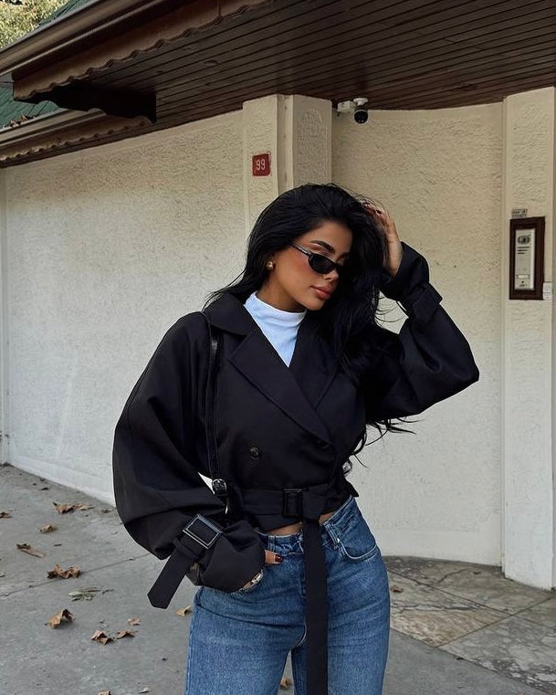Black Cropped Trench Coat