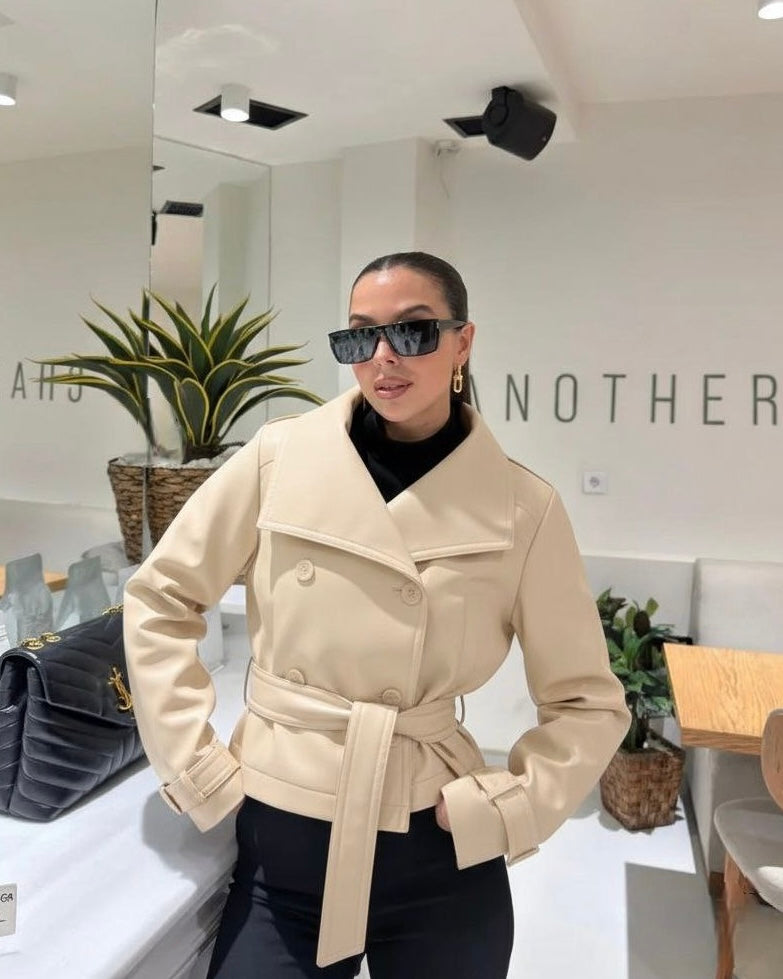 Beige Leather Jacket
