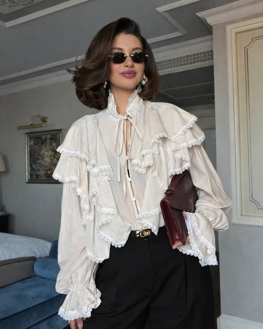 Off White Ruffle Blouse