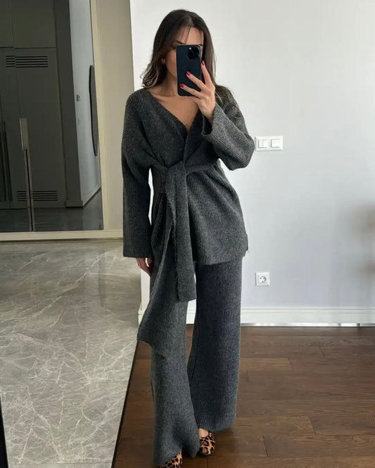 Grey Knitted Tied Set