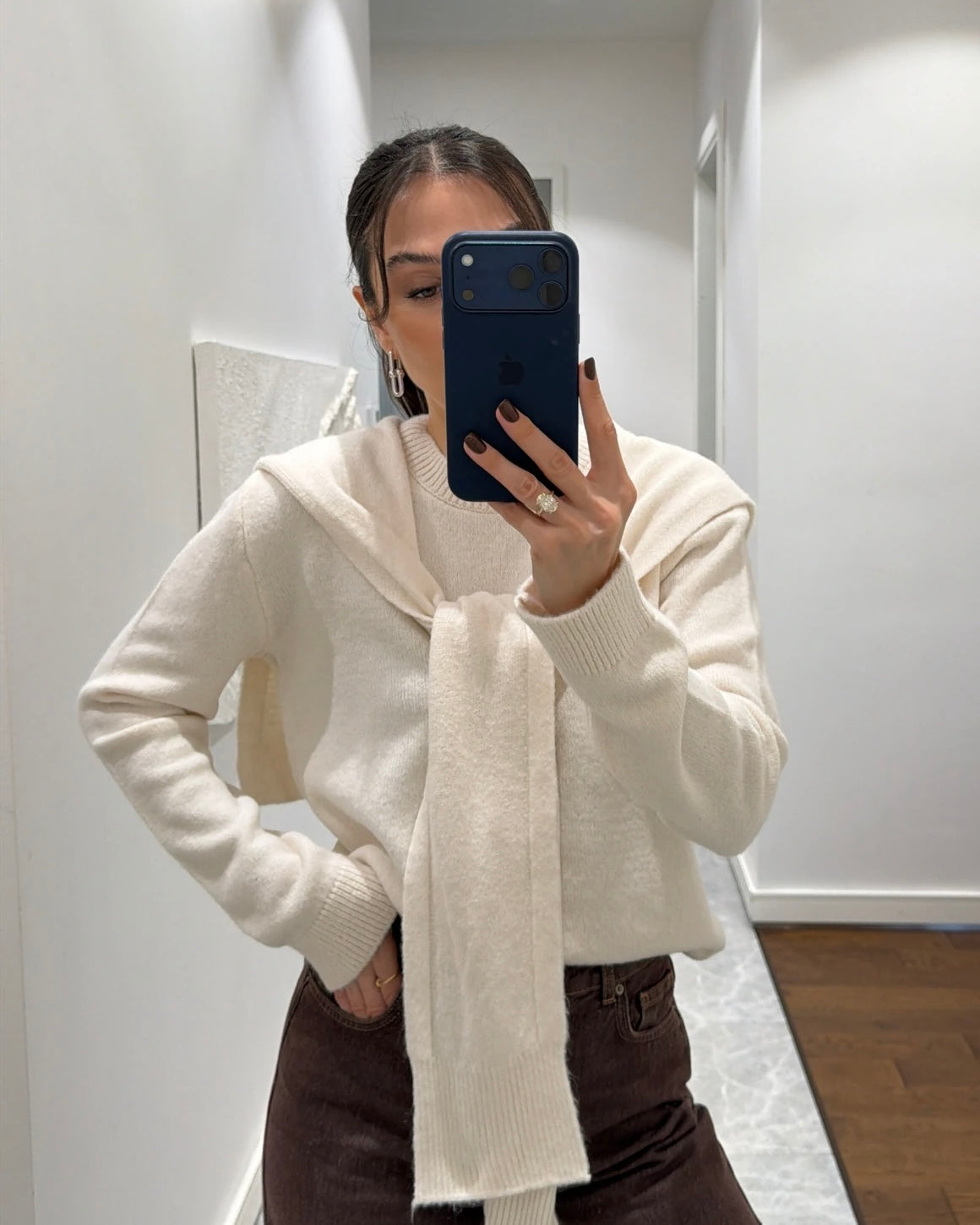 Off White Sweater with Scarf